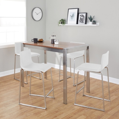 LumiSource Fuji Mara Pub Table and 4 Barstools 2, White, rollover
