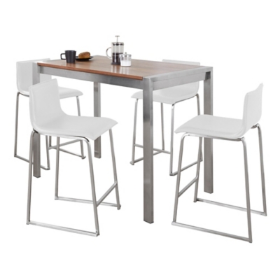 LumiSource Fuji Mara Pub Table and 4 Barstools 2, White, large