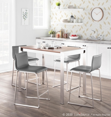 LumiSource Fuji Mara Pub Table and 4 Barstools 2, Gray, rollover