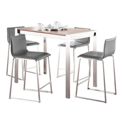 LumiSource Fuji Mara Pub Table and 4 Barstools 2, Gray, large
