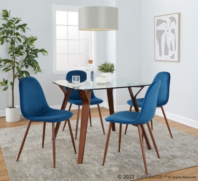 LumiSource Folia Pebble Square Dining Table and 4 Chairs, Royal Blue, rollover