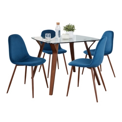 LumiSource Folia Pebble Square Dining Table and 4 Chairs, Royal Blue, large