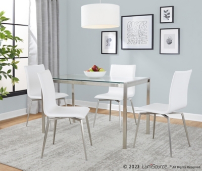 LumiSource Fuji Mason Dining Table and 4 Swivel Chairs, White