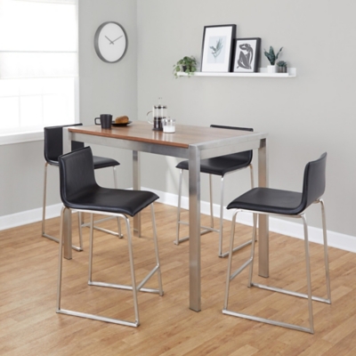 LumiSource Fuji Mara Pub Table and 4 Barstools 2, Black