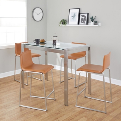 LumiSource Fuji Mara Pub Table and 4 Barstools, Camel, rollover