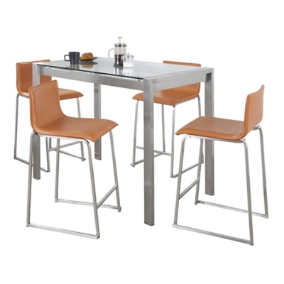 LumiSource Fuji Mara Pub Table and 4 Barstools, Camel, large