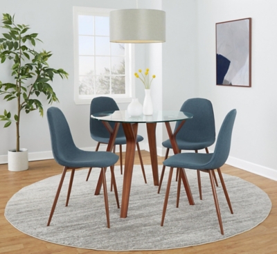 LumiSource Folia Pebble Round Dining Table and 4 Chairs, Blue