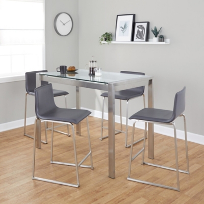 LumiSource Fuji Mara Pub Table and 4 Barstools, Gray, rollover