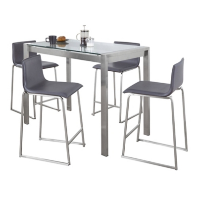 LumiSource Fuji Mara Pub Table and 4 Barstools, Gray, large