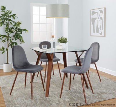 LumiSource Folia Pebble Square Dining Table and 4 Chairs, Gray