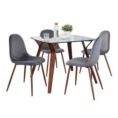 LumiSource Folia Pebble Square Dining Table and 4 Chairs, Gray, large