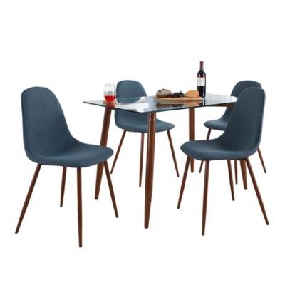 LumiSource Clara Pebble Rectangle Dining Table and 4 Chairs, Blue, large