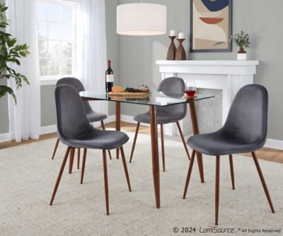 LumiSource Clara Pebble Rectangle Dining Table and 4 Chairs, Dark Gray