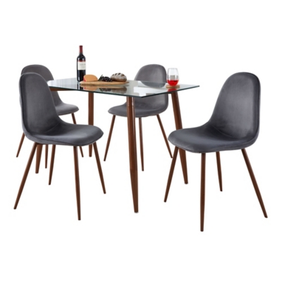 LumiSource Clara Pebble Rectangle Dining Table and 4 Chairs, Dark Gray, large