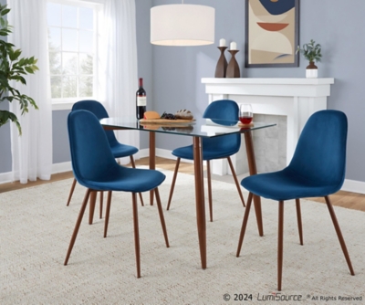 LumiSource Clara Pebble Rectangle Dining Table and 4 Chairs, Royal Blue, rollover