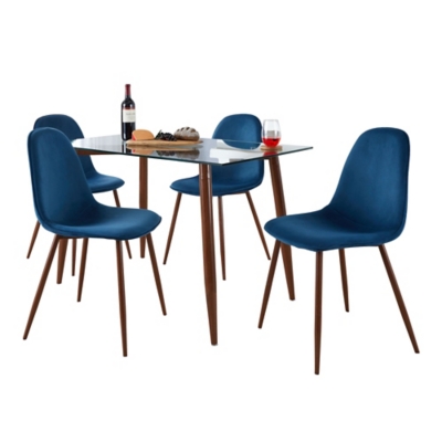 LumiSource Clara Pebble Rectangle Dining Table and 4 Chairs, Royal Blue, large
