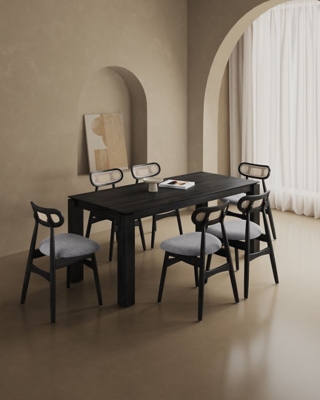Manhattan Comfort Rockaway and Colbert Dining Table and 6 Chairs, Black/Gray, rollover