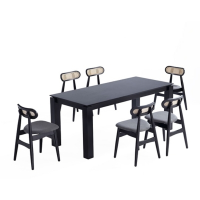Manhattan Comfort Rockaway and Colbert Dining Table and 6 Chairs, Black/Gray, large