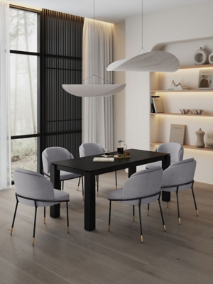 Manhattan Comfort Rockaway and Flor Dining Table and 6 Chairs, Black/Gray, rollover