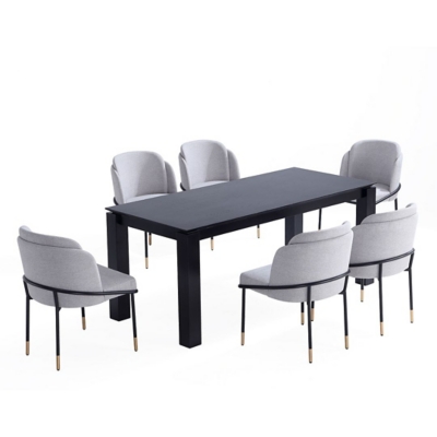 Manhattan Comfort Rockaway and Flor Dining Table and 6 Chairs, Black/Gray, large