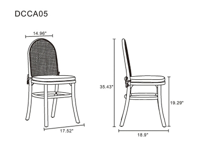 Chairs specification drawing with dimensions