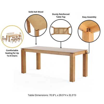 Product features - solid ash wood, sturdy table top, easy assembly