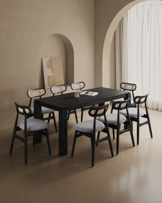 Manhattan Comfort Rockaway and Colbert Dining Table and 8 Chairs, Black/Gray, rollover