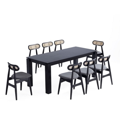Manhattan Comfort Rockaway and Colbert Dining Table and 8 Chairs, Black/Gray, large