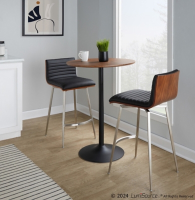 LumiSource Pebble Mason Counter Height Dining Table and 2 Counter Stools, Black, rollover