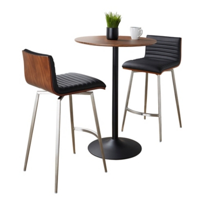 LumiSource Pebble Mason Counter Height Dining Table and 2 Counter Stools, Black, large
