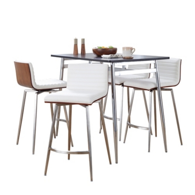 LumiSource Marcel Mason Counter Height Dining Table and 4 Counter Stools, White/Silver, large