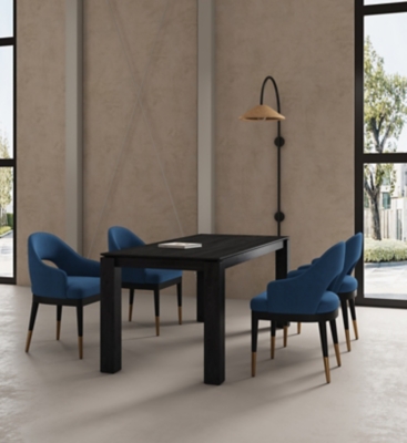 Manhattan Comfort Rockaway And Carrington Dinning Table with 4 Chairs, Black/Midnight Blue, rollover