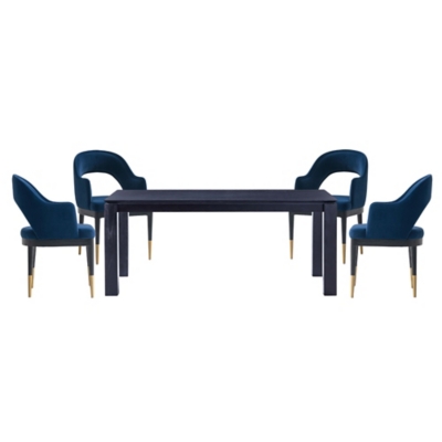 Manhattan Comfort Rockaway And Carrington Dinning Table with 4 Chairs, Black/Midnight Blue, large