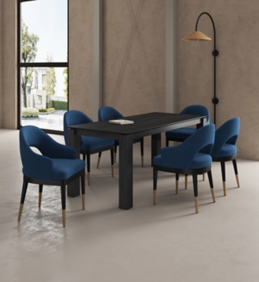Manhattan Comfort Rockaway And Carrington Dinning Table with 6 Chairs, Black/Midnight Blue, rollover