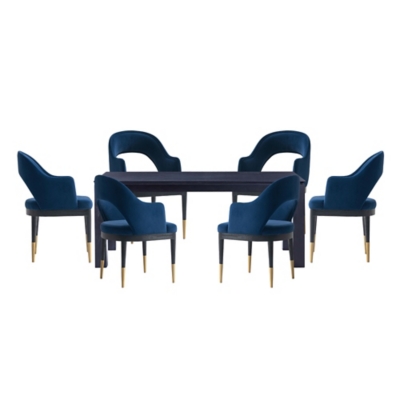 Manhattan Comfort Rockaway And Carrington Dinning Table with 6 Chairs, Black/Midnight Blue, large