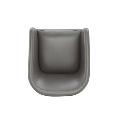 Grey leather swatch of chair upholstery with visible stitching