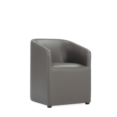 Grey armchair close-up showing arm and back seam