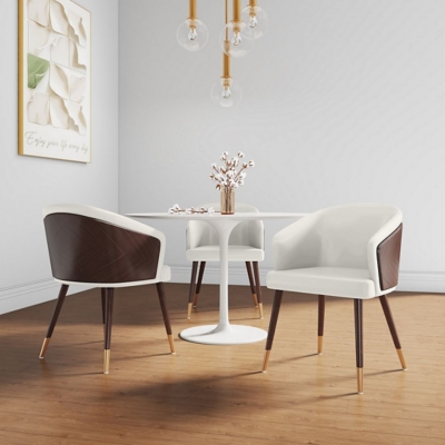 Manhattan Comfort Reeva Dining Chair set of 2, Walnut/Cream, rollover