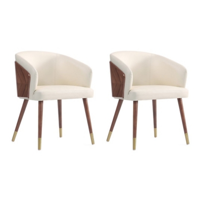 Manhattan Comfort Reeva Dining Chair set of 2, Walnut/Cream, large