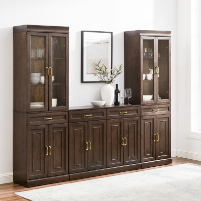 Crosley Furniture Stanton Sideboard And Glass Door Pantry Set, Coffee