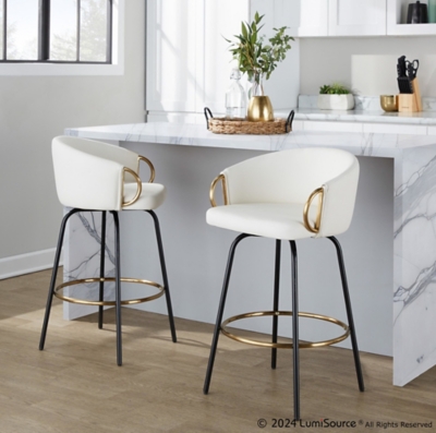LumiSource Claire Counter Height Bar Stools (Set of 2), White, rollover