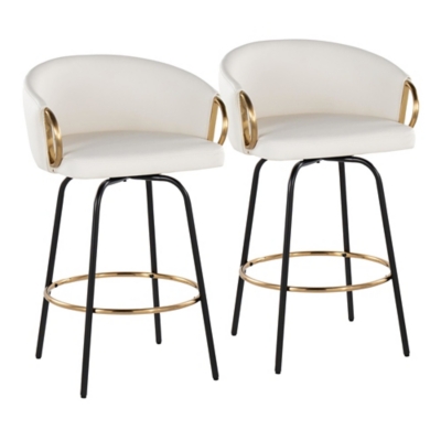 LumiSource Claire Counter Height Bar Stools (Set of 2), White, large