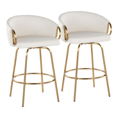 LumiSource Claire Counter Height Bar Stools (Set of 2), White/Gold, large