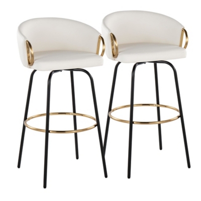 LumiSource Claire Bar Height Bar Stool (Set of 2), White, large