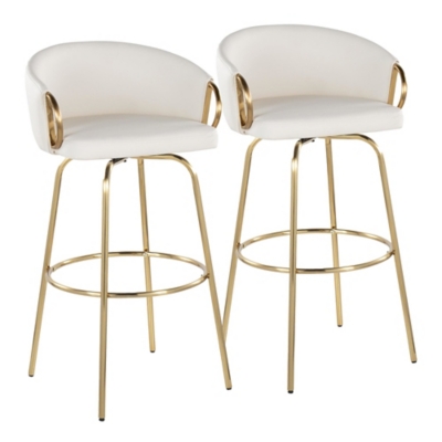 LumiSource Claire Bar Height Bar Stool (Set of 2), White/Gold, large
