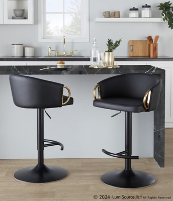 LumiSource Claire Adjustable Bar Stool (Set of 2), Black, rollover