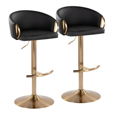 LumiSource Claire Adjustable Bar Stool (Set of 2), Black/Gold, large