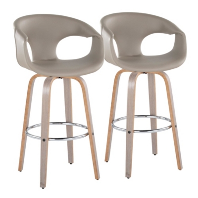 LumiSource Curvo Bar Height Bar Stool (Set of 2), Light Gray/Gray, large