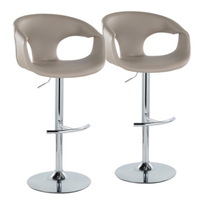LumiSource Curvo Bar Height Swivel Bar Stool (Set of 2), Light Gray/Chrome, large