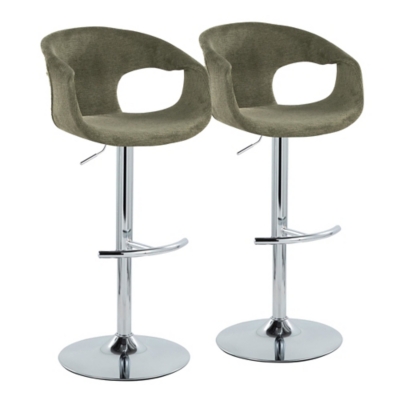 LumiSource Curvo Bar Height Swivel Bar Stool (Set of 2), Green/Chrome, large
